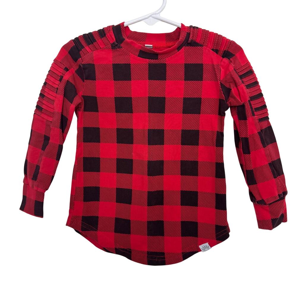 Posh Kiddos Red & Black Checkered Plaid Biker Shirt Size 12 Months
